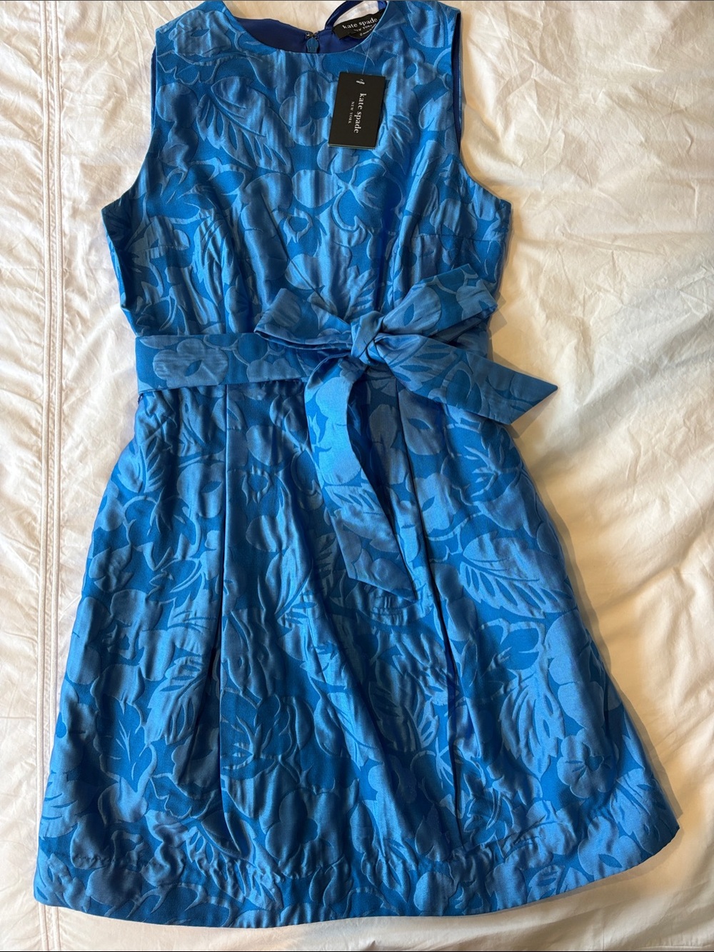 kate spade Blue Floral Jacquard Mini Dress with Waist Sash